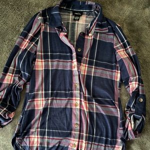 pink & navy plaid shirt